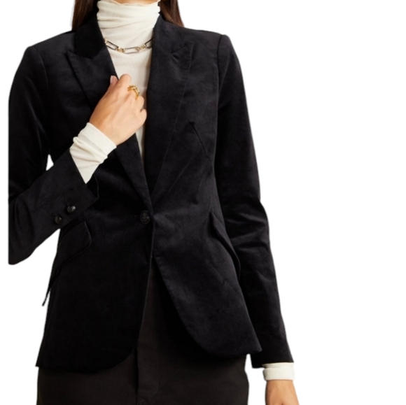 L'Agence Chamberlain Cotton Velvet Blazer in Black Size 6 - Picture 1 of 16